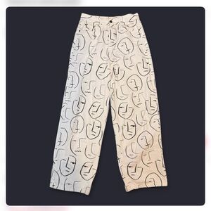 Shekou Abstract Face Print Wide Leg Pants